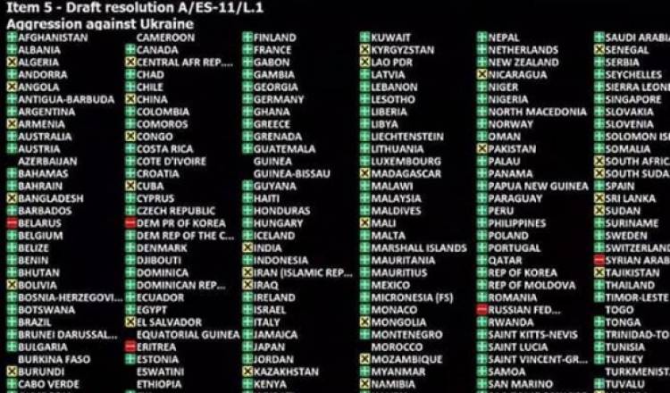 Հայաստանը ձեռնպահ է քվեարկել ՄԱԿ-ի ԳԱ կողմից ընդունված Ուկրաինայի հարցով հակառուսական բանաձևին