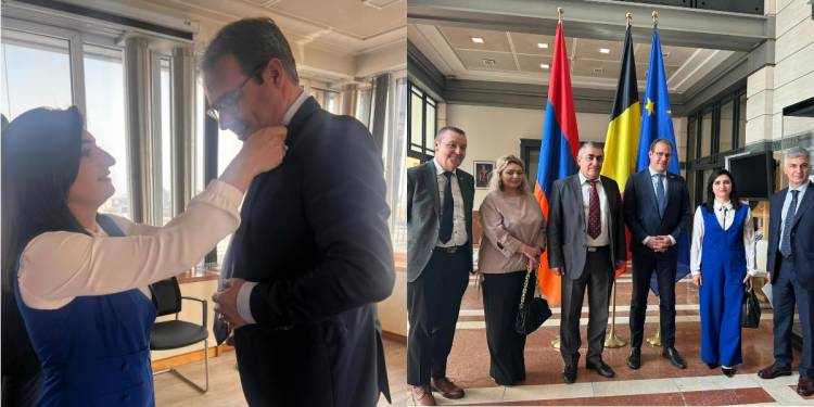 Թող ՀՀ-ն ու Արցախը միշտ լինեն Ձեր սրտի մոտ․ Թովմայանը Բելգիայի փոխվարչապետին նվիրել է իր կրծքանշանը