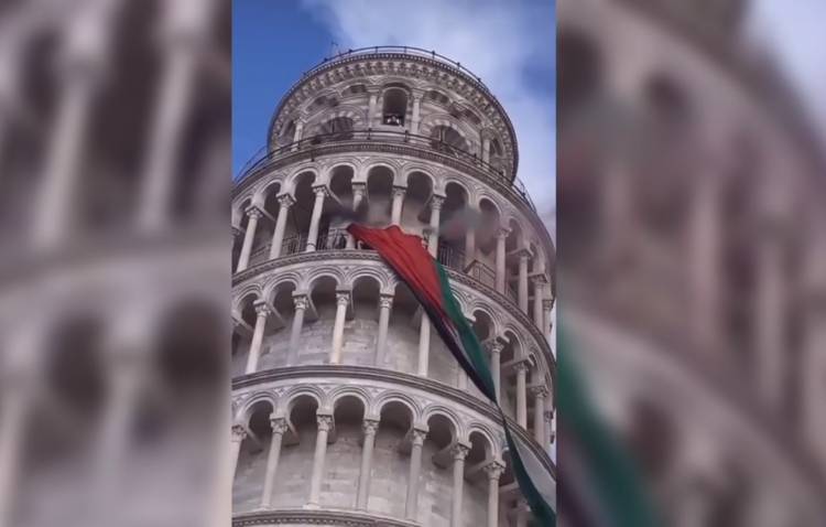 Մի խումբ իտալացի ուսանողներ Պիզայի թեք աշտարակից ծածանել են Պաղեստինի դրոշը (տեսանյութ)
