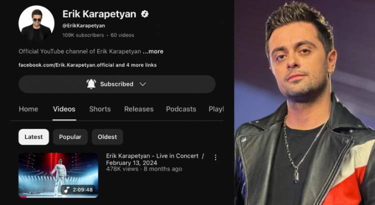 Հարձակվել են իմ Youtube-յան ալիքի վրա, ջնջել 6 երգ․ երգիչ Էրիկ