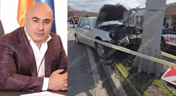 Խոշոր վթար, Աբովյանի քաղաքապետն է ժամանել, «Mercedes»-ը բախվել է գովազդային սյանը. Shamshyan